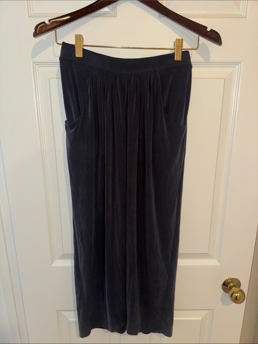 Anthropologie Dark Navy Velvet Maxi Skirt with Gentle Gather